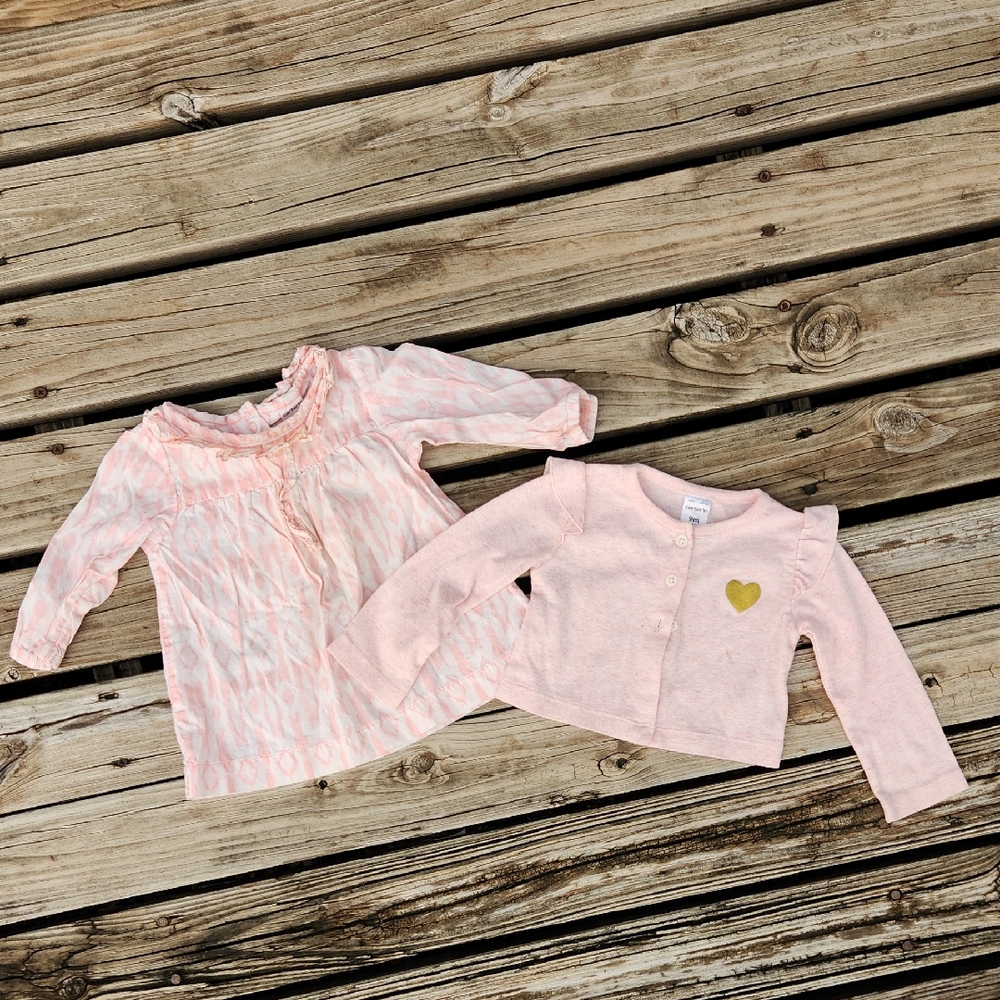 Carters Baby Girl Bundle Size 9 Months Pink Whote Heart Ikat
